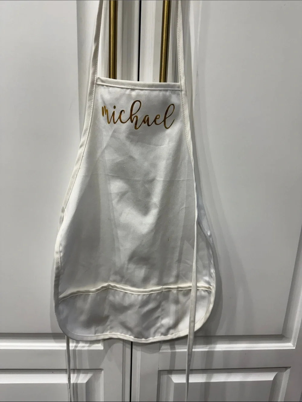 Personalized White Apron with Gold Script - Michael